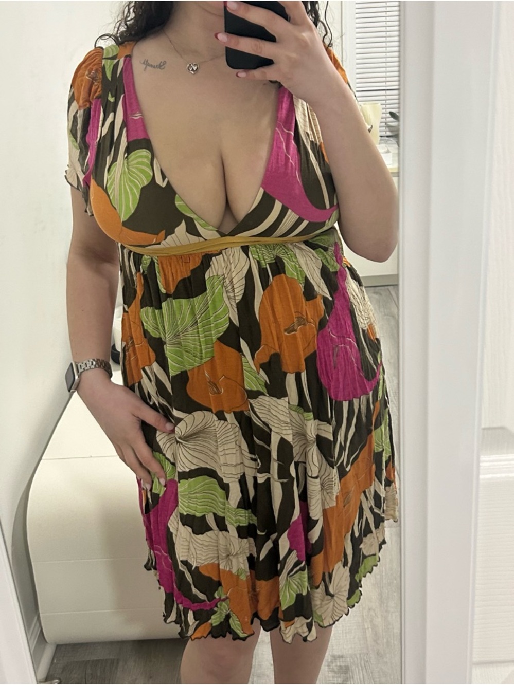 saja leaf print mini dress